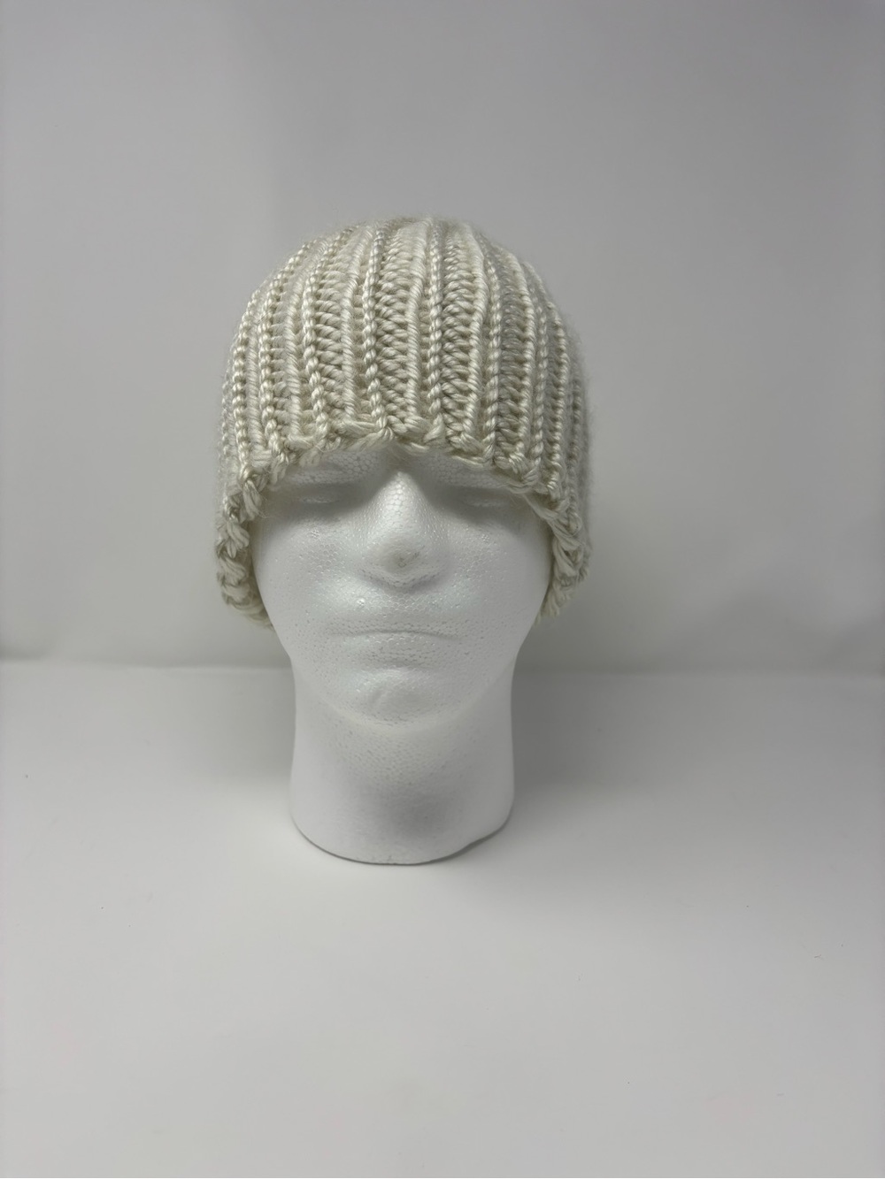 Cream Ribbed Hand Knit Beanie - Picture 2 of 4